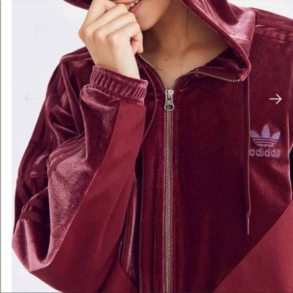 ADIDAS VELOUR TRACK JACKET ZIP UP OVERSIZED HOODIE WOMENS MEDIUM - Picture 3 of 12
